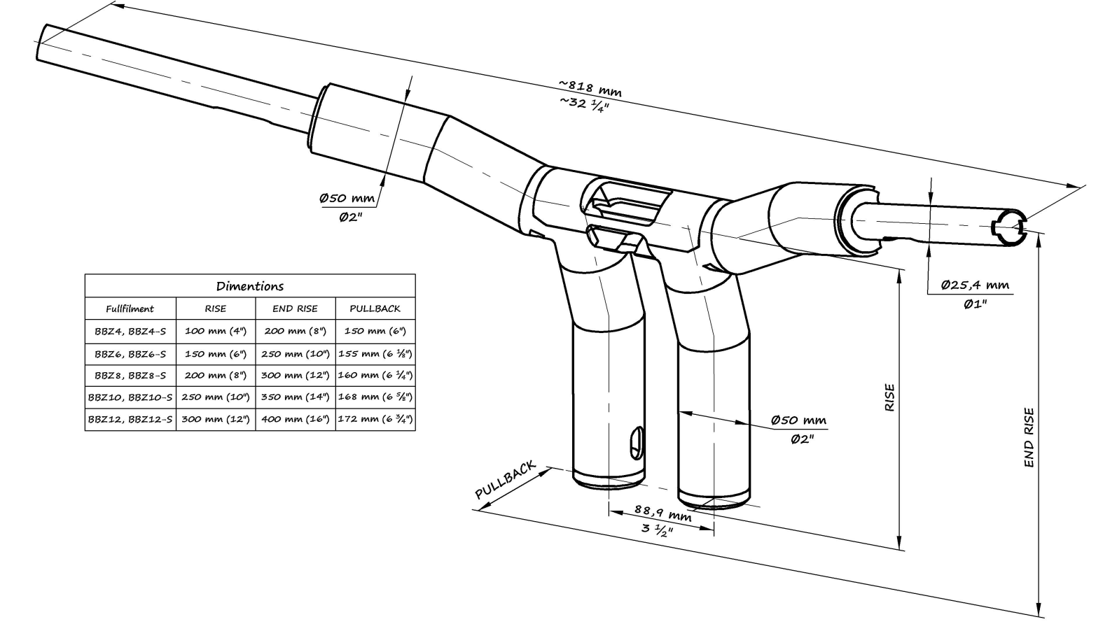 „Rückenschonender“ T-Bar Mega-Lenker mit geneigter Lenksäule (mit optionalem Stealth-Speedometer)