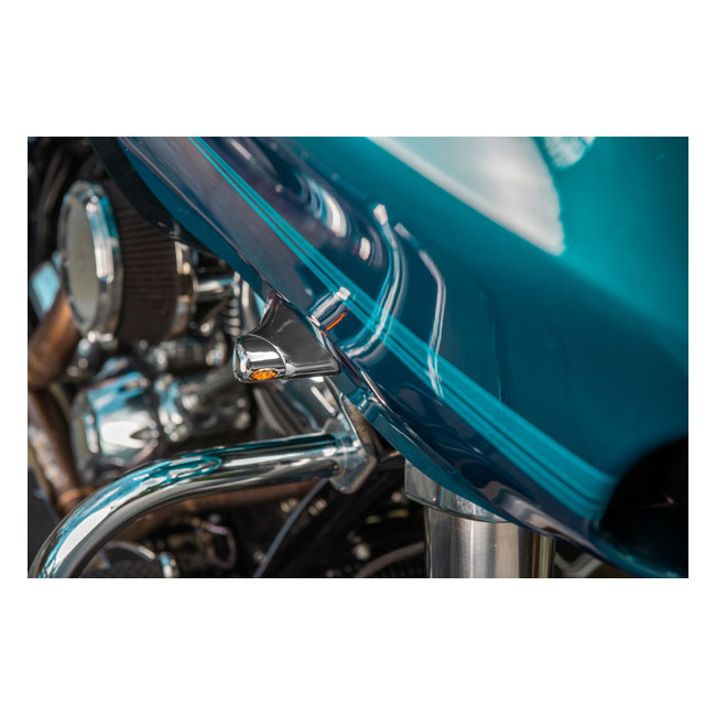 Kodlin Elypse LED Mini-Blinker vorne Chrom mit DLR-Tagfahrlicht für Harley-Davidson Road Glide & Low Rider (15–24)