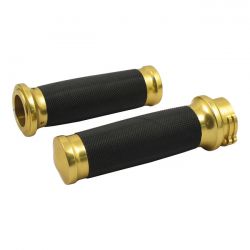 Lenkergriffe Caliber Gold für Harley Davidson 1974–2022 – CNC-Messingoptik – für Seilzuggas – 1 Zoll