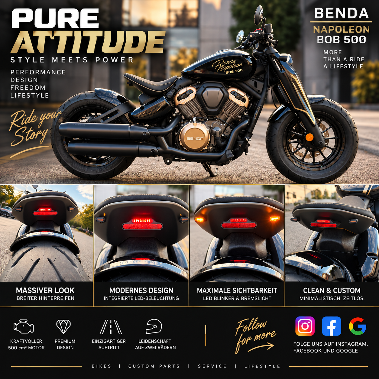  LED Blinker Set mit Fastline LED Blinkern für BENDA Napoleon Bob 500 