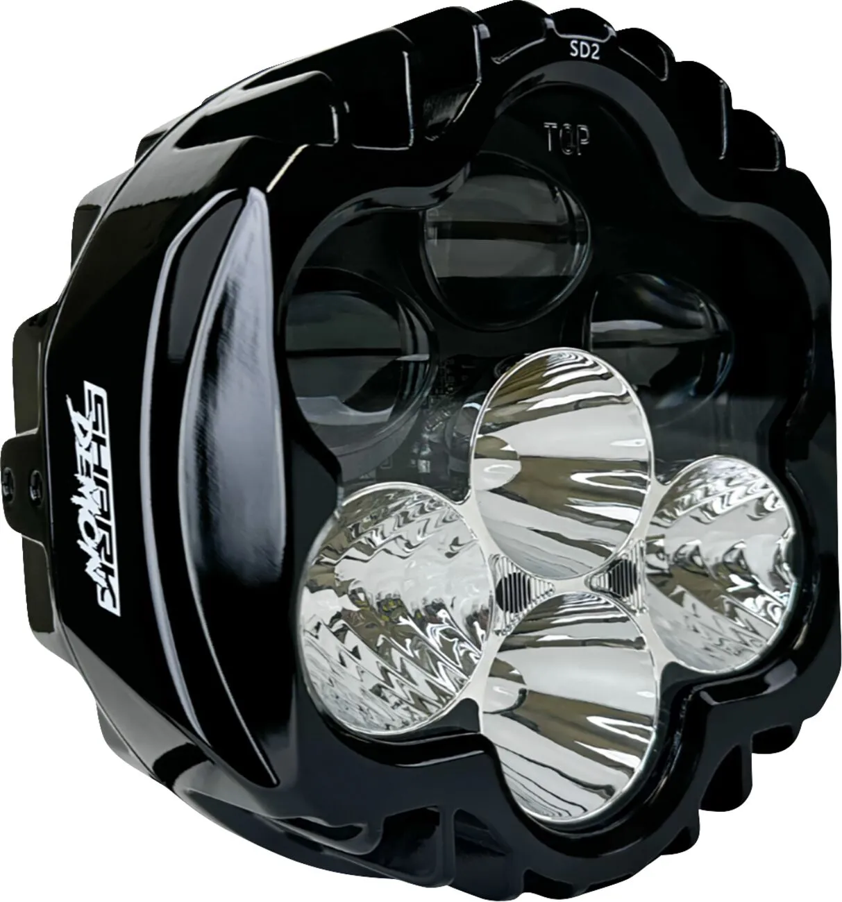 Custom Dynamics Shark Demon White LED Scheinwerfer ECE mit Batwing Adapter für Harley-Davidson Touring Modelle ab Baujahr 2014