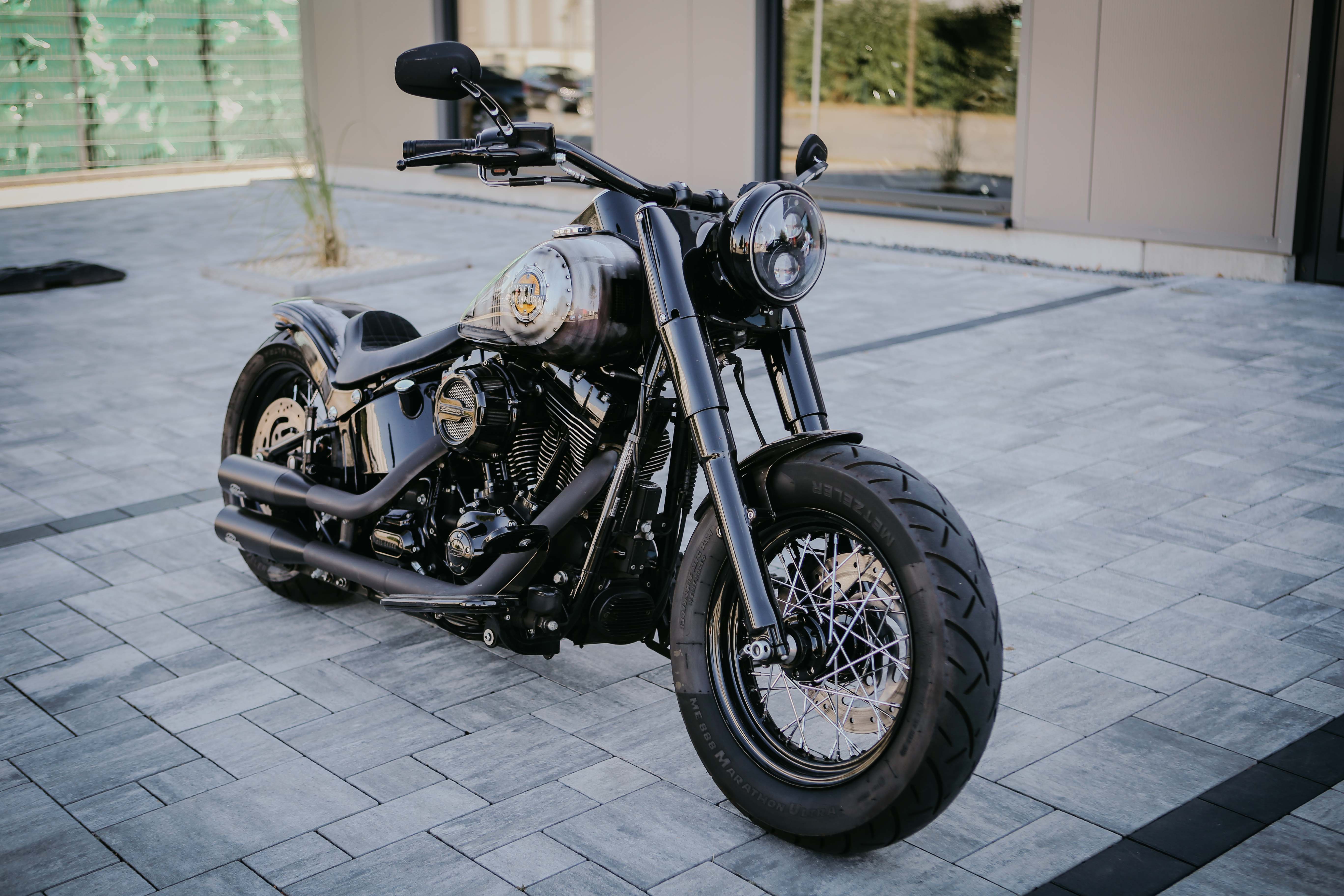 Edge cut Spiegel Set für Harley Davidson Softail Dyna Sportster "3D cut" SCHWARZ GLÄNZEND