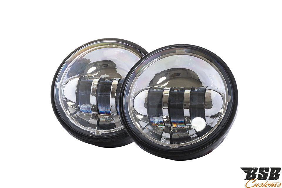 LED Zusatzscheinwerfer 4,5" (4)  CHROME für alle Harley Davidson Softail & Touring sowie Indian Modelle