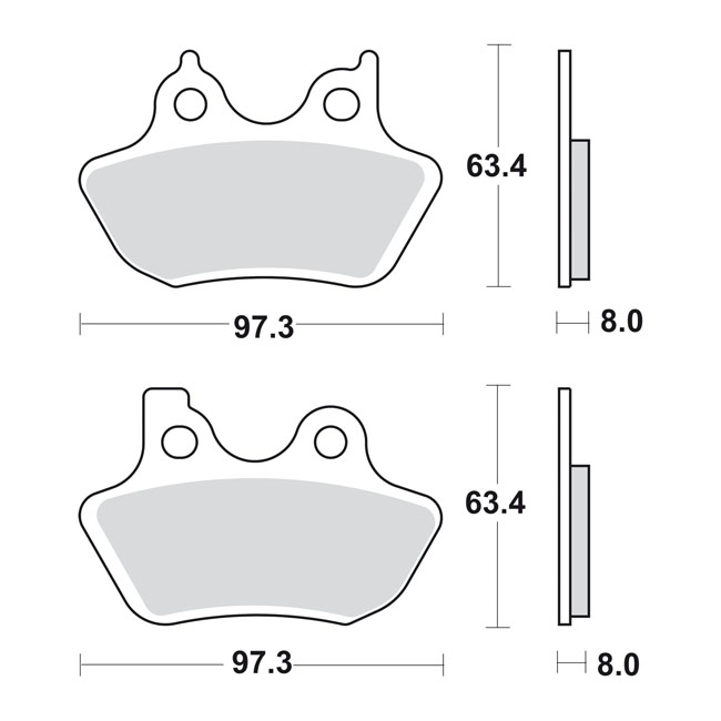 Harley Davidson Big Twin, Sportster, V-Rod - SBS Street Excel Sinter Bremsbeläge vorn/hinten – gesintert (2000–2007)
