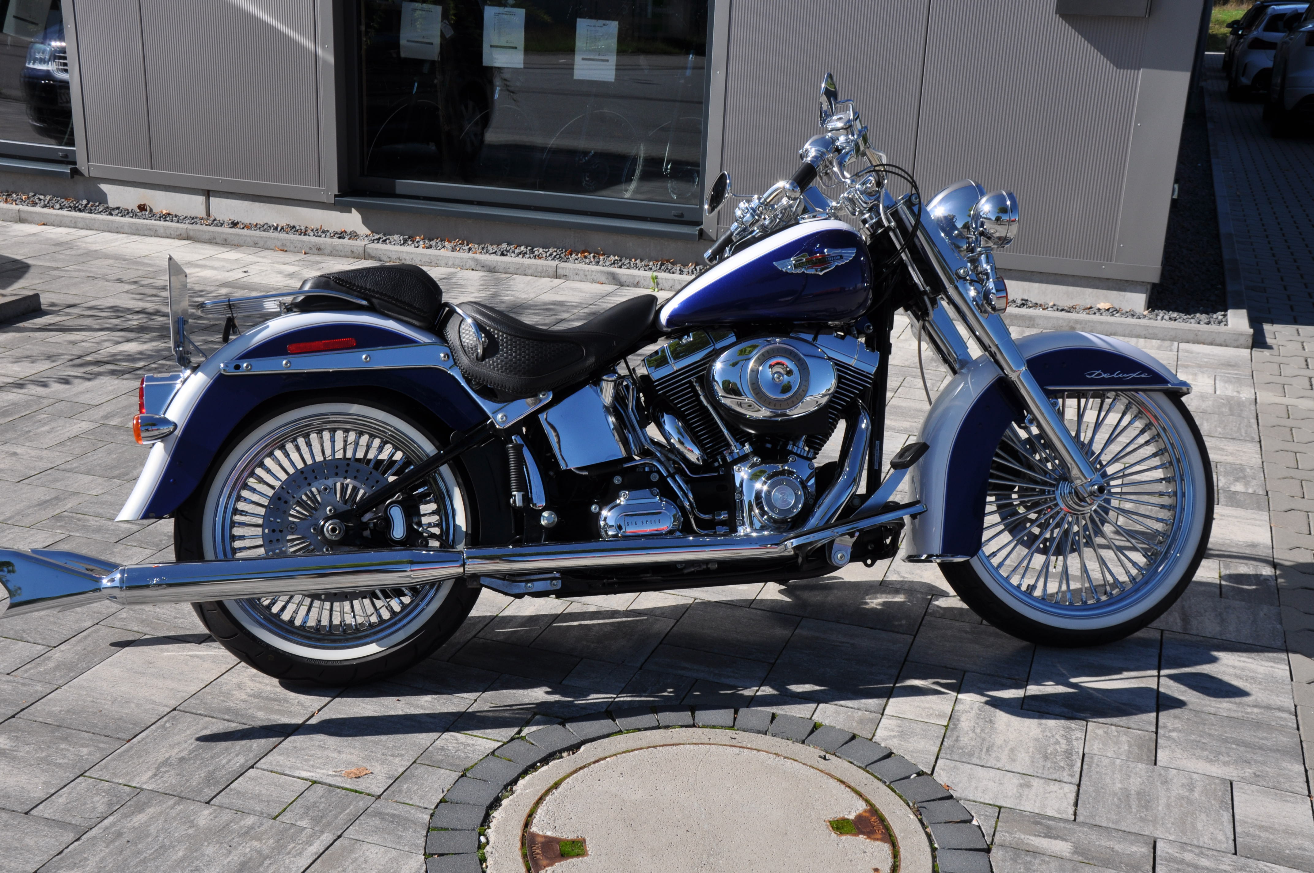 DSC_0005hunI3GThAJOlL 2008 FLSTN Softail Deluxe mit MCJ Anlage Big Spoke Felgen deut. Ausführung + Garantie