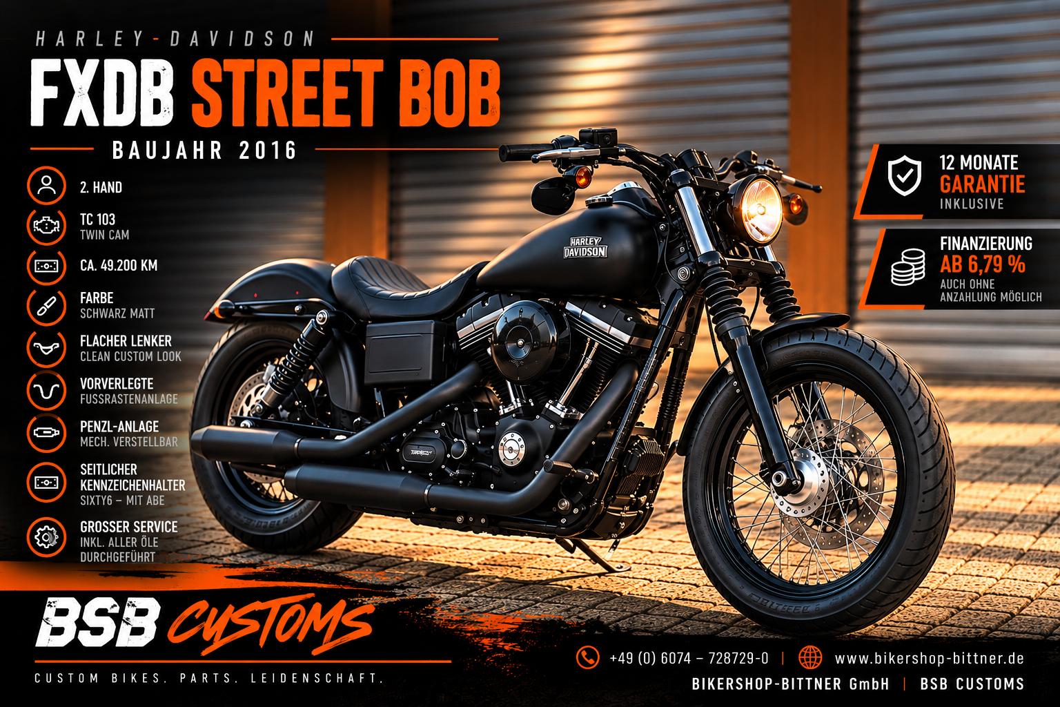 2016 Harley Davidson FXDBi Street BOB Custom / 5HD1  / TOP ZUSTAND / Penzl Anlage  - 12 Monate Garantie  INTEC